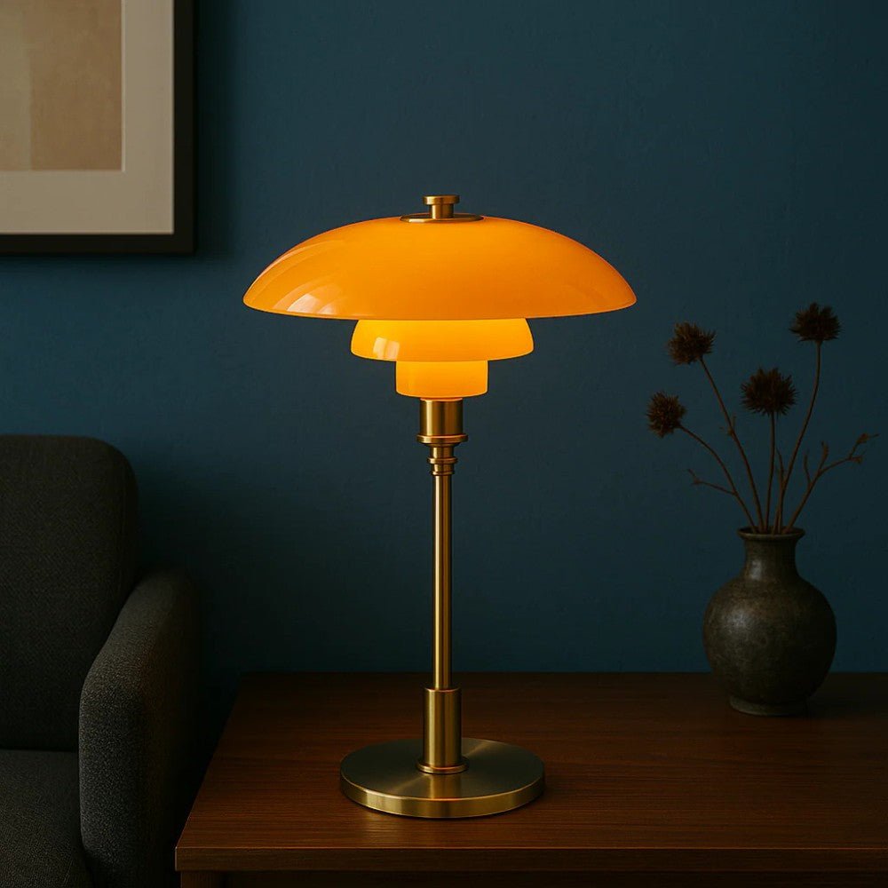 Lampe de table en verre à abat-jour à trois niveaux style nordique, base en fer doré ou argenté, douille E27 avec interr