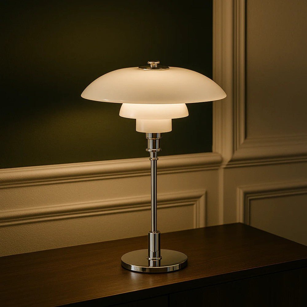Lampe de table en verre à abat-jour à trois niveaux style nordique, base en fer doré ou argenté, douille E27 avec interr