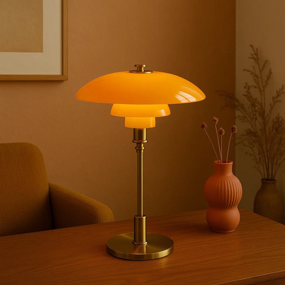 Lampe de table en verre à abat-jour à trois niveaux style nordique, base en fer doré ou argenté, douille E27 avec interr