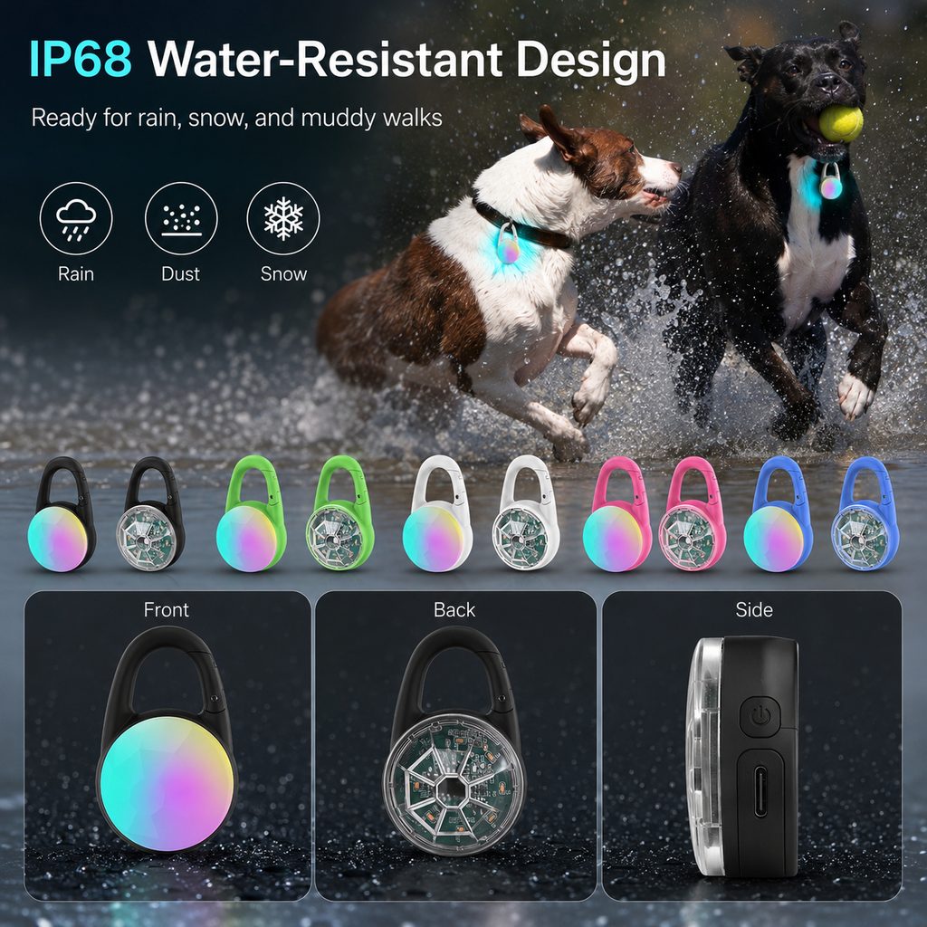 Lampe LED de sécurité rechargeable à clip pour chien - Promenades nocturnes