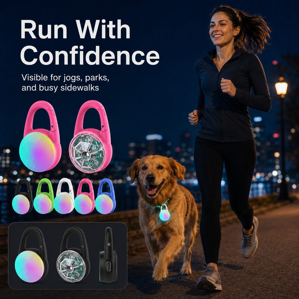 Lampe LED de sécurité rechargeable à clip pour chien - Promenades nocturnes