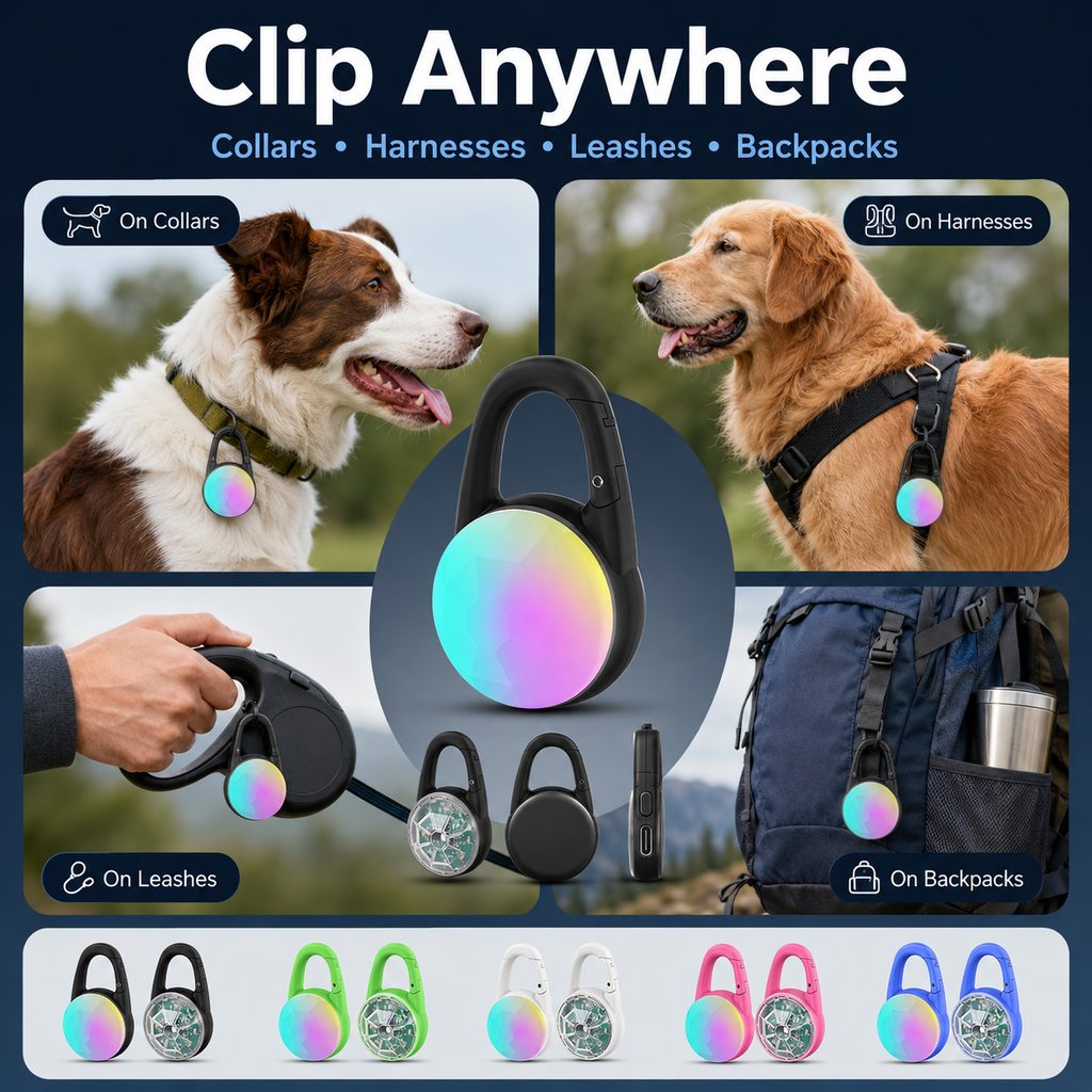 Lampe LED de sécurité rechargeable à clip pour chien - Promenades nocturnes