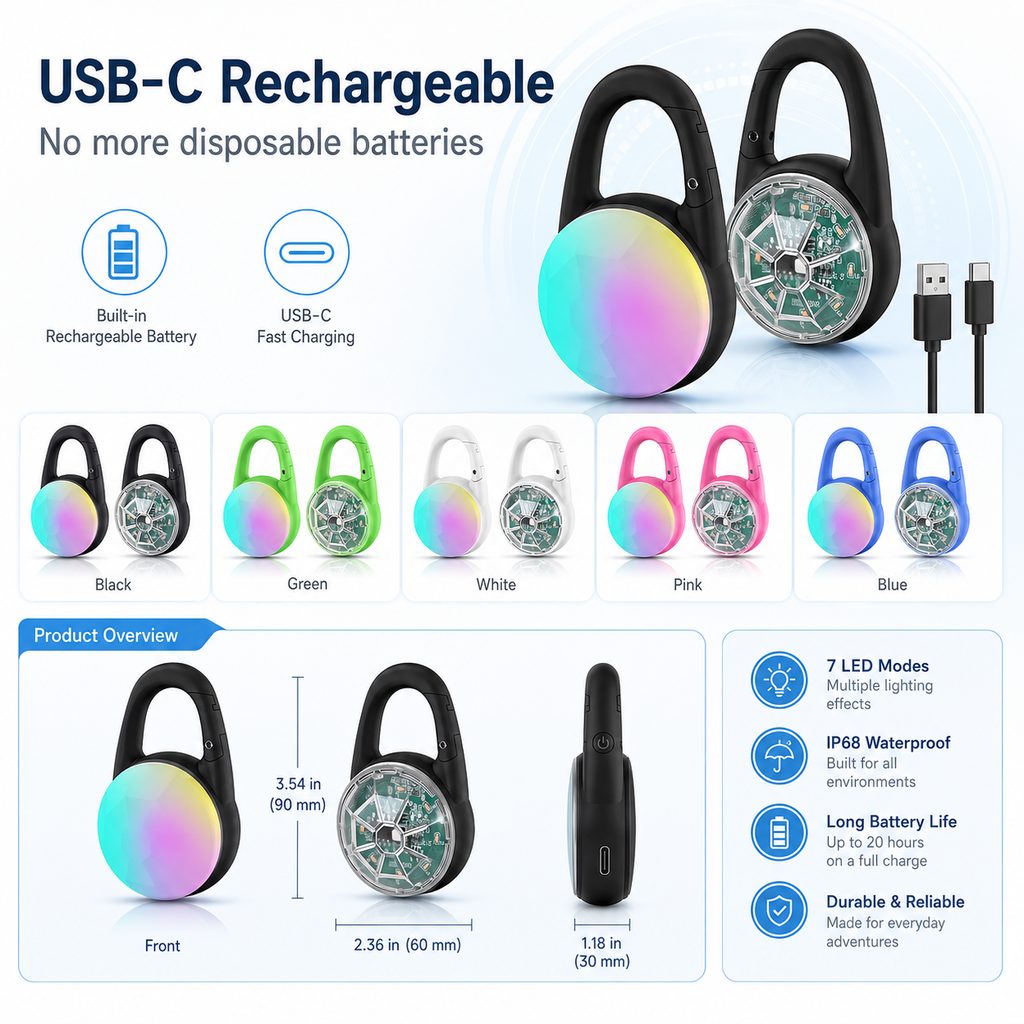 Lampe LED de sécurité rechargeable à clip pour chien - Promenades nocturnes
