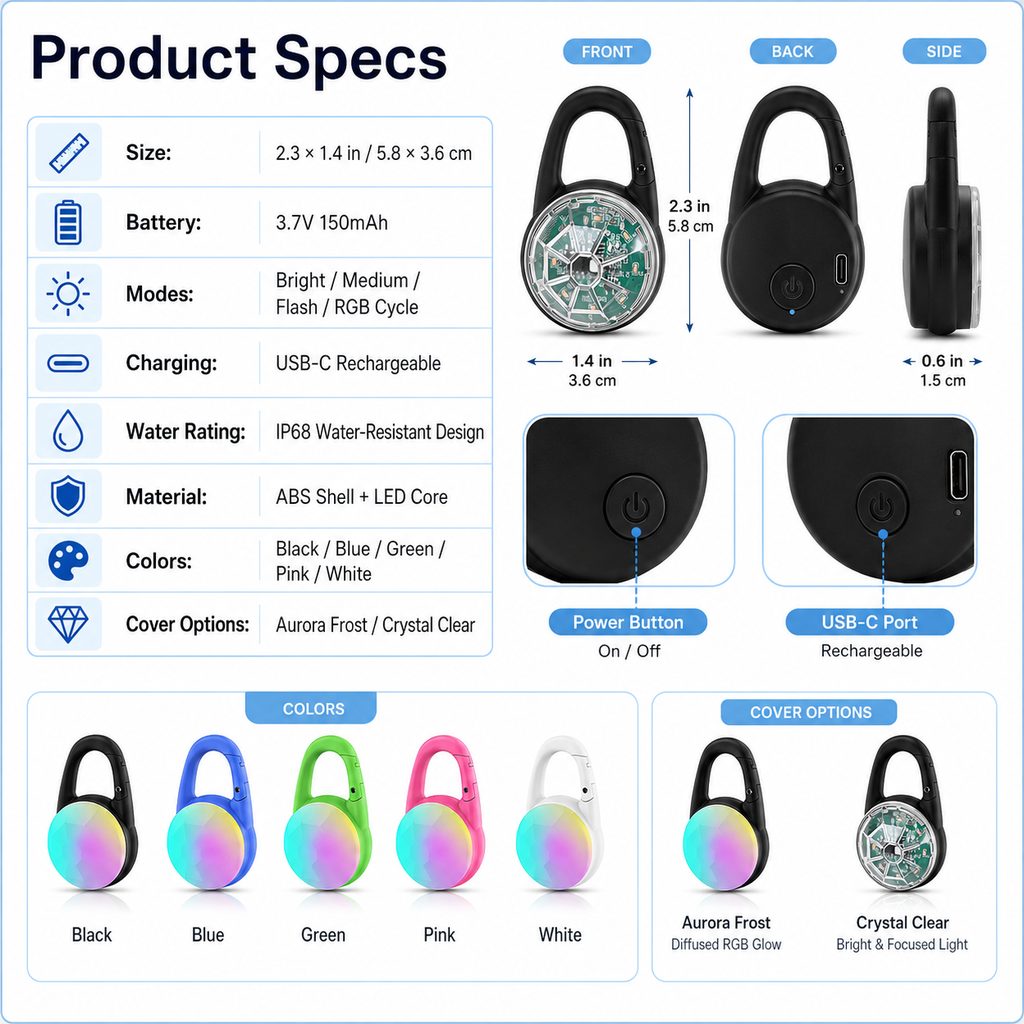 Lampe LED de sécurité rechargeable à clip pour chien - Promenades nocturnes