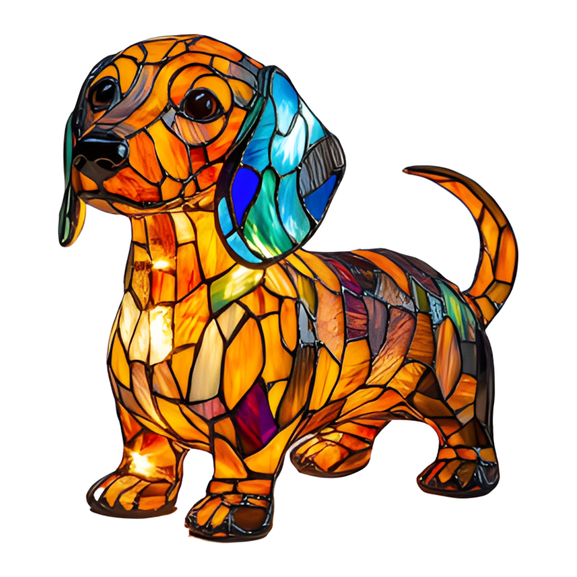 Lampe veilleuse chien vitrail, résine peinte à la main, USB, 17 cm