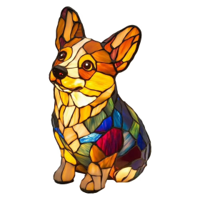 Lampe veilleuse chien vitrail, résine peinte à la main, USB, 17 cm