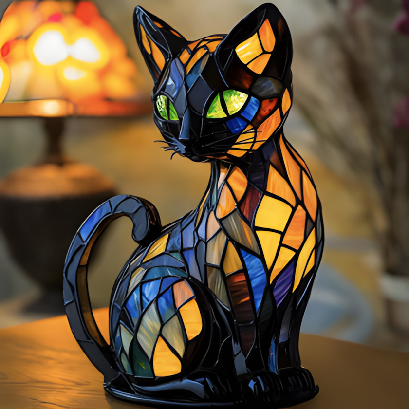 Lampe veilleuse chien vitrail, résine peinte à la main, USB, 17 cm