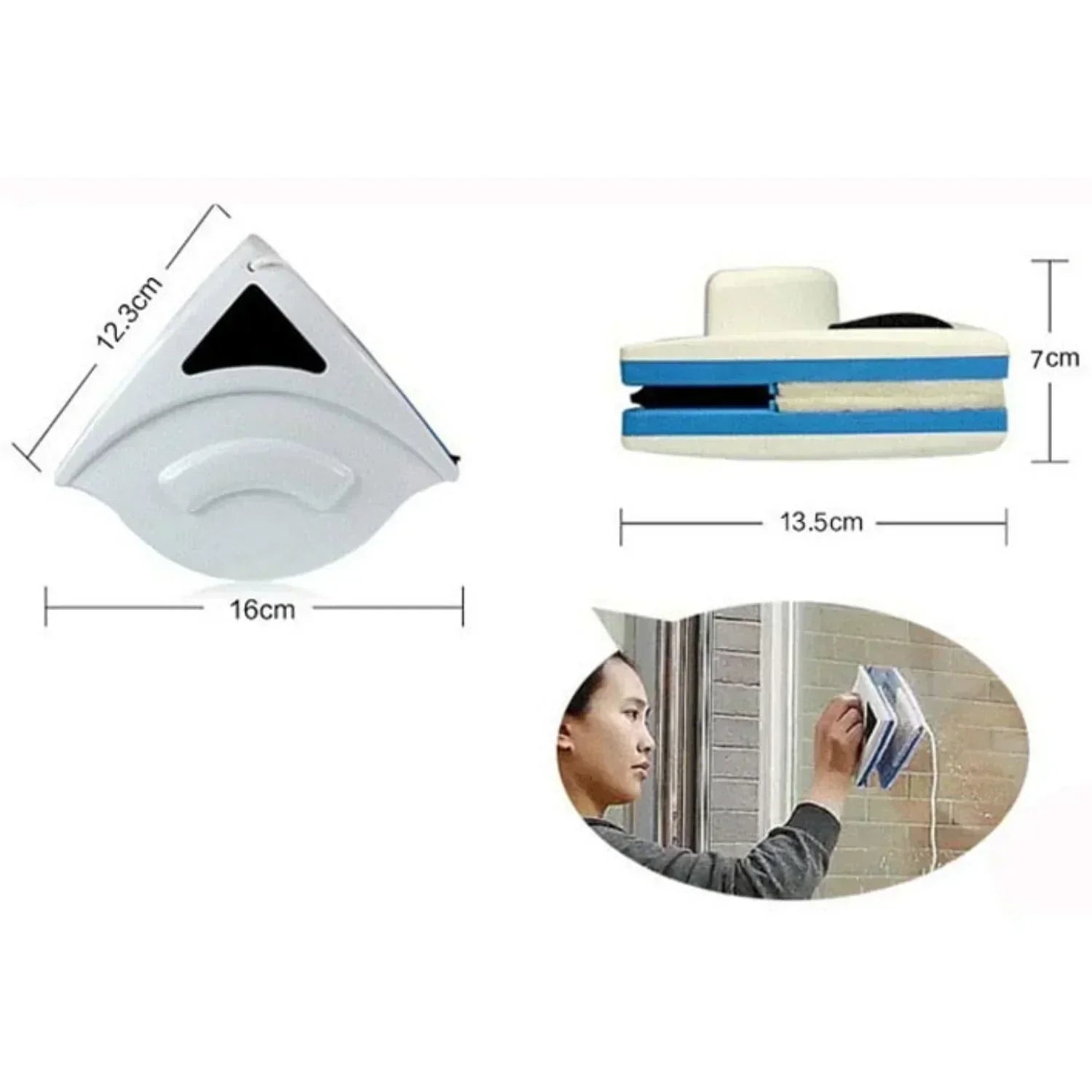 Lave-vitre magnétique double face pour vitres de 3 à 8 mm, sans traces