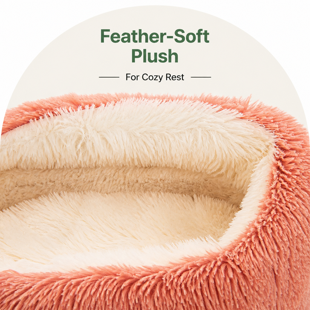 Lit semi-ouvert en peluche pour animaux de compagnie (coussin amovible lavable)