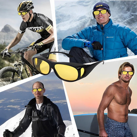 Lunettes de conduite de nuit avec verres ambrés et verres latéraux, se portent par-dessus les lunettes de vue, polycarbo