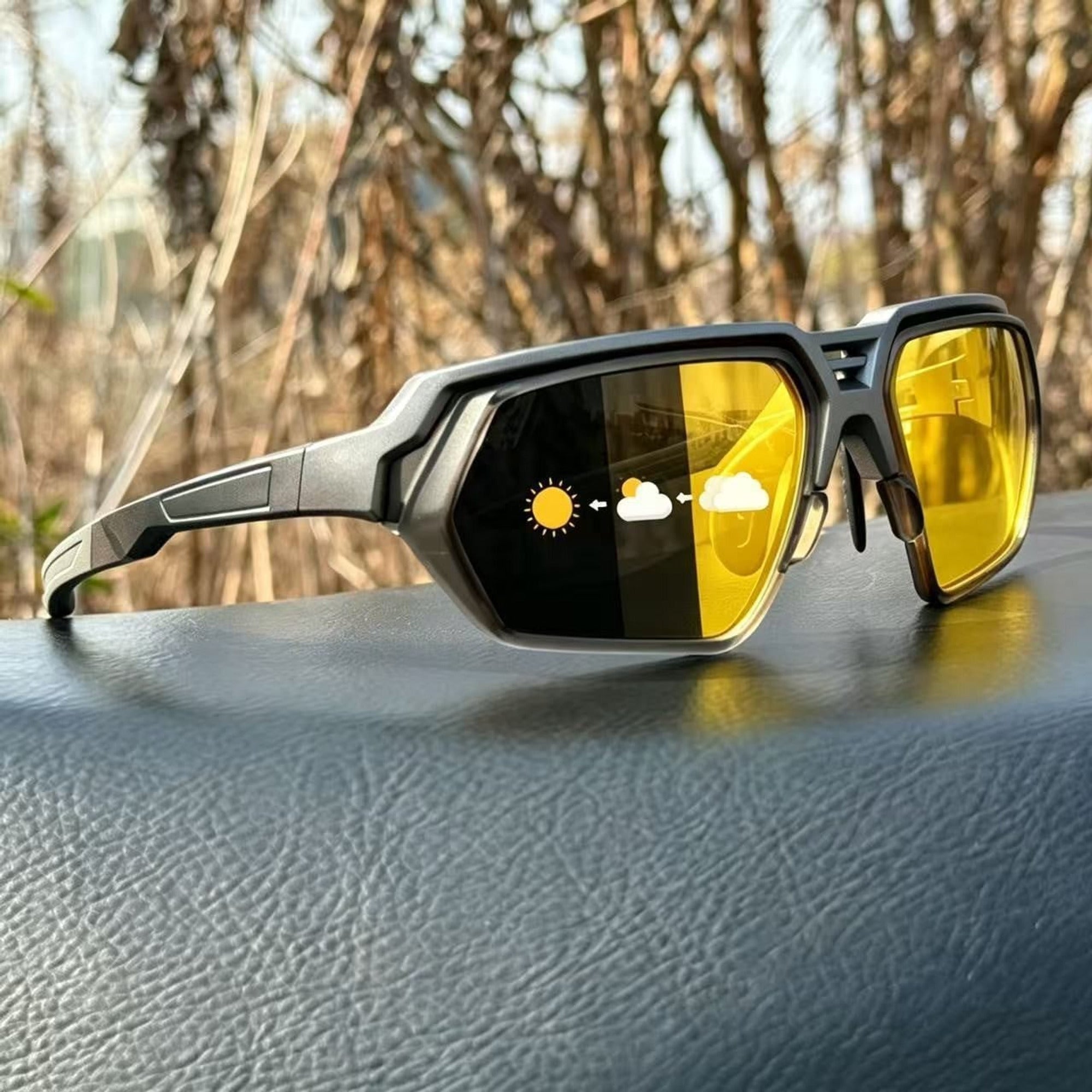 Lunettes de soleil de sport photochromiques polarisées avec verres pour vision nocturne et monture enveloppante tactique