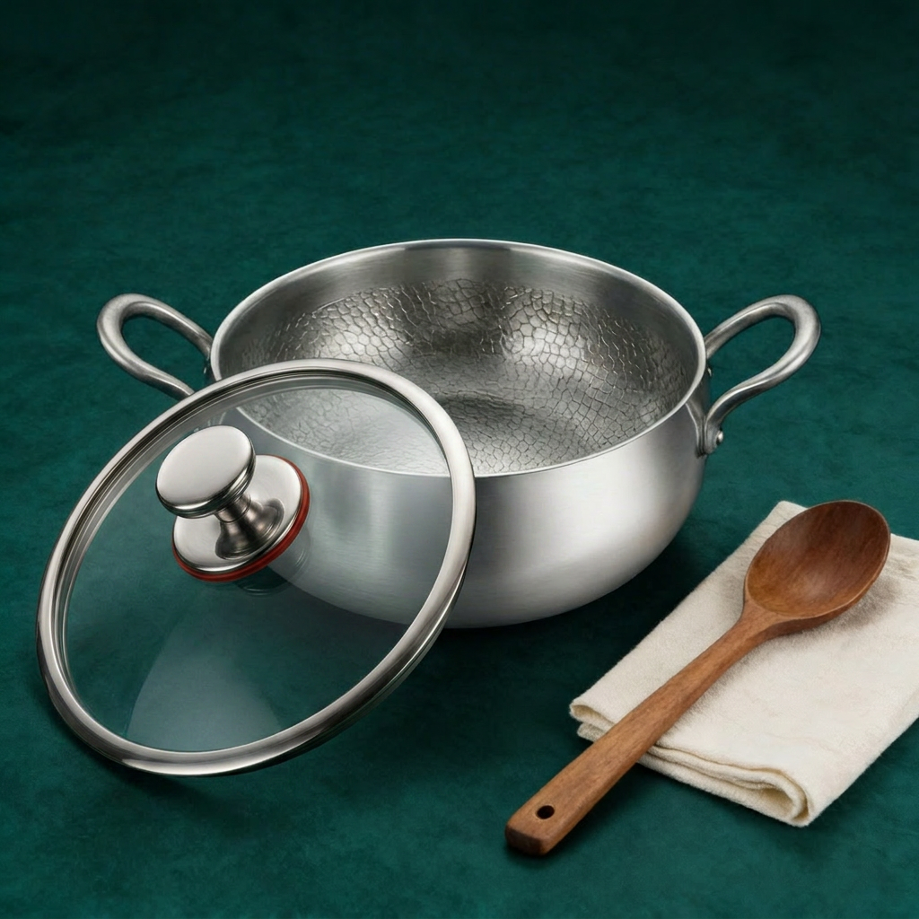 Marmite profonde en titane martelé à la main, titane pur, 28 cm