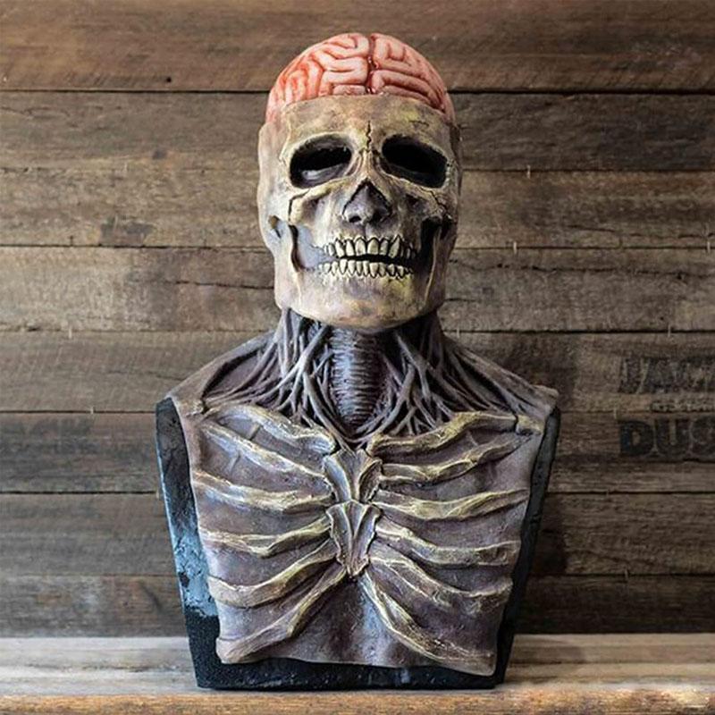 Masque de squelette réaliste avec cerveau pour Halloween adulte