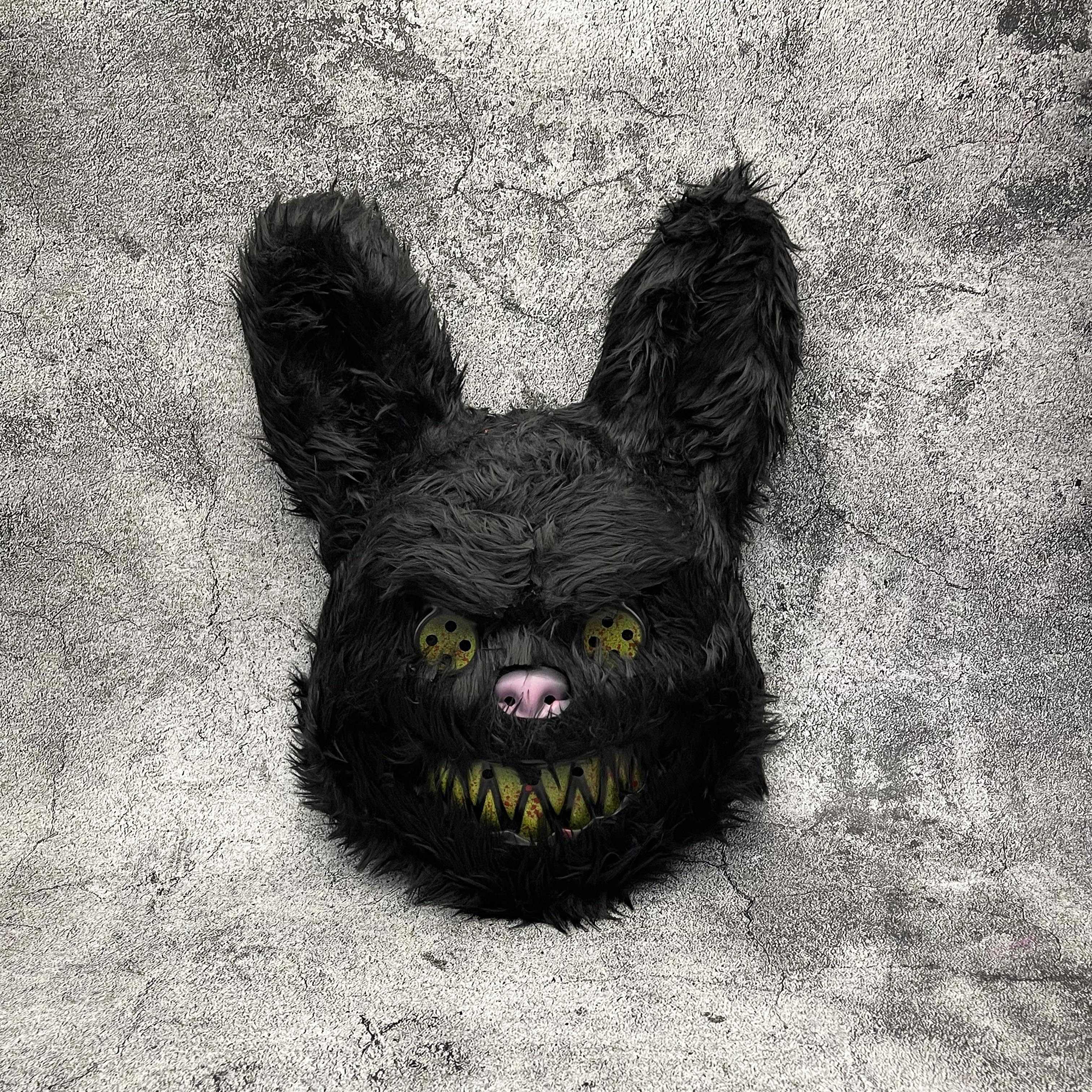 Masque effrayant de lapin ou d'ours pour Halloween en fausse fourrure avec dents ensanglantées, 4 modèles et lots de 2, 