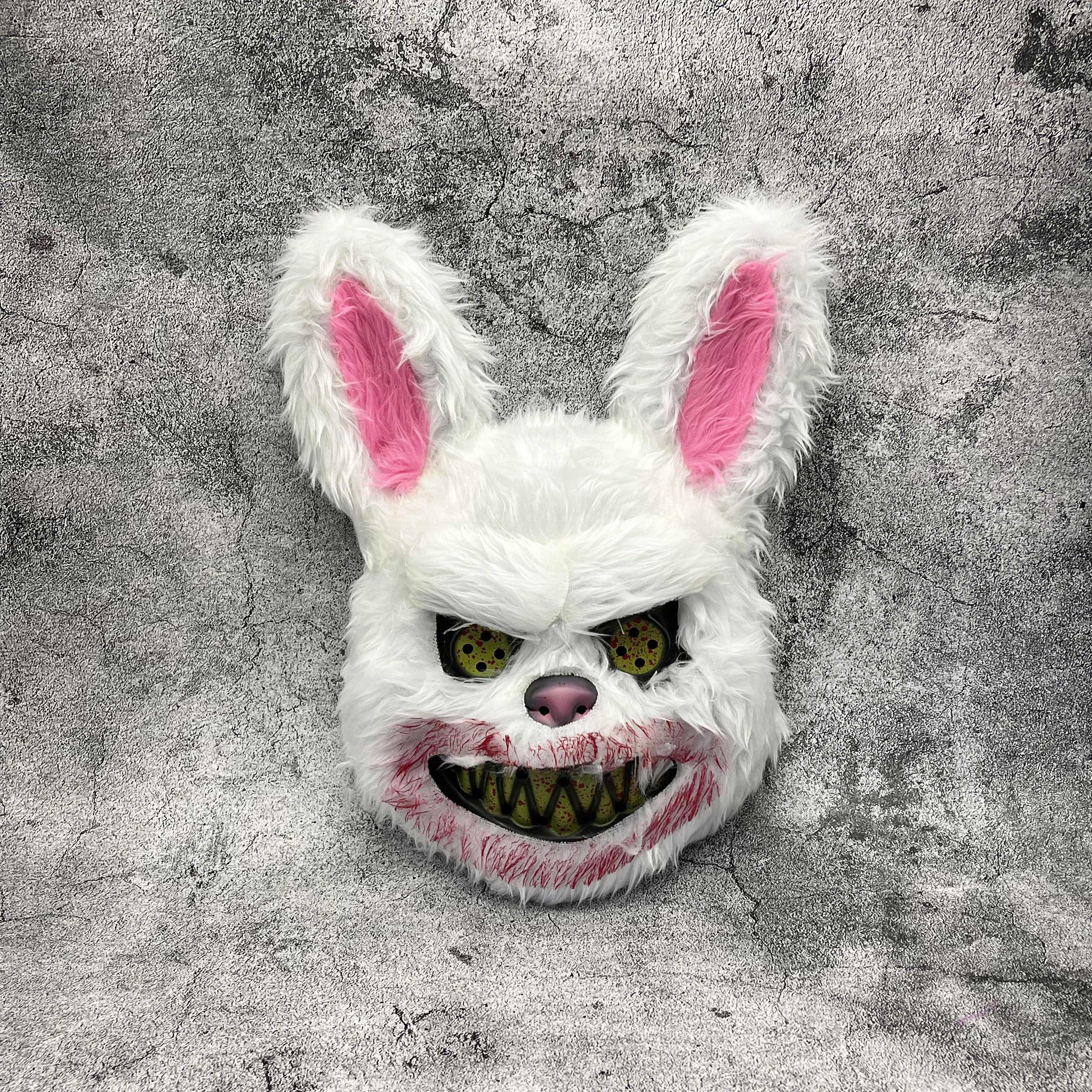 Masque effrayant de lapin ou d'ours pour Halloween en fausse fourrure avec dents ensanglantées, 4 modèles et lots de 2, 