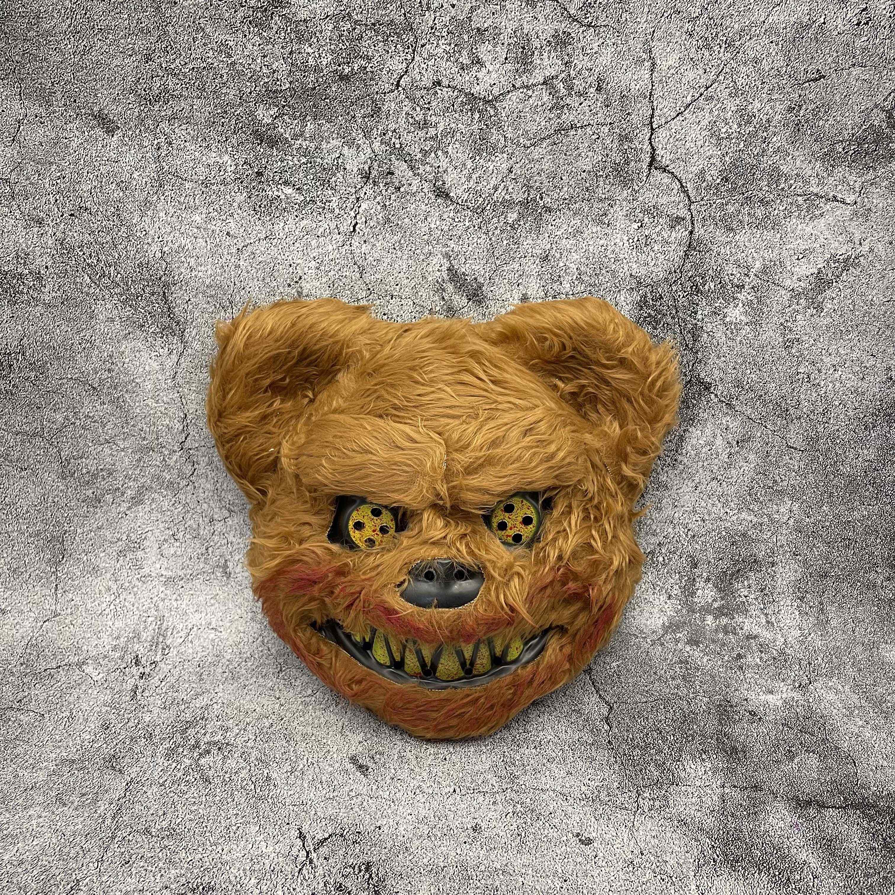 Masque effrayant de lapin ou d'ours pour Halloween en fausse fourrure avec dents ensanglantées, 4 modèles et lots de 2, 