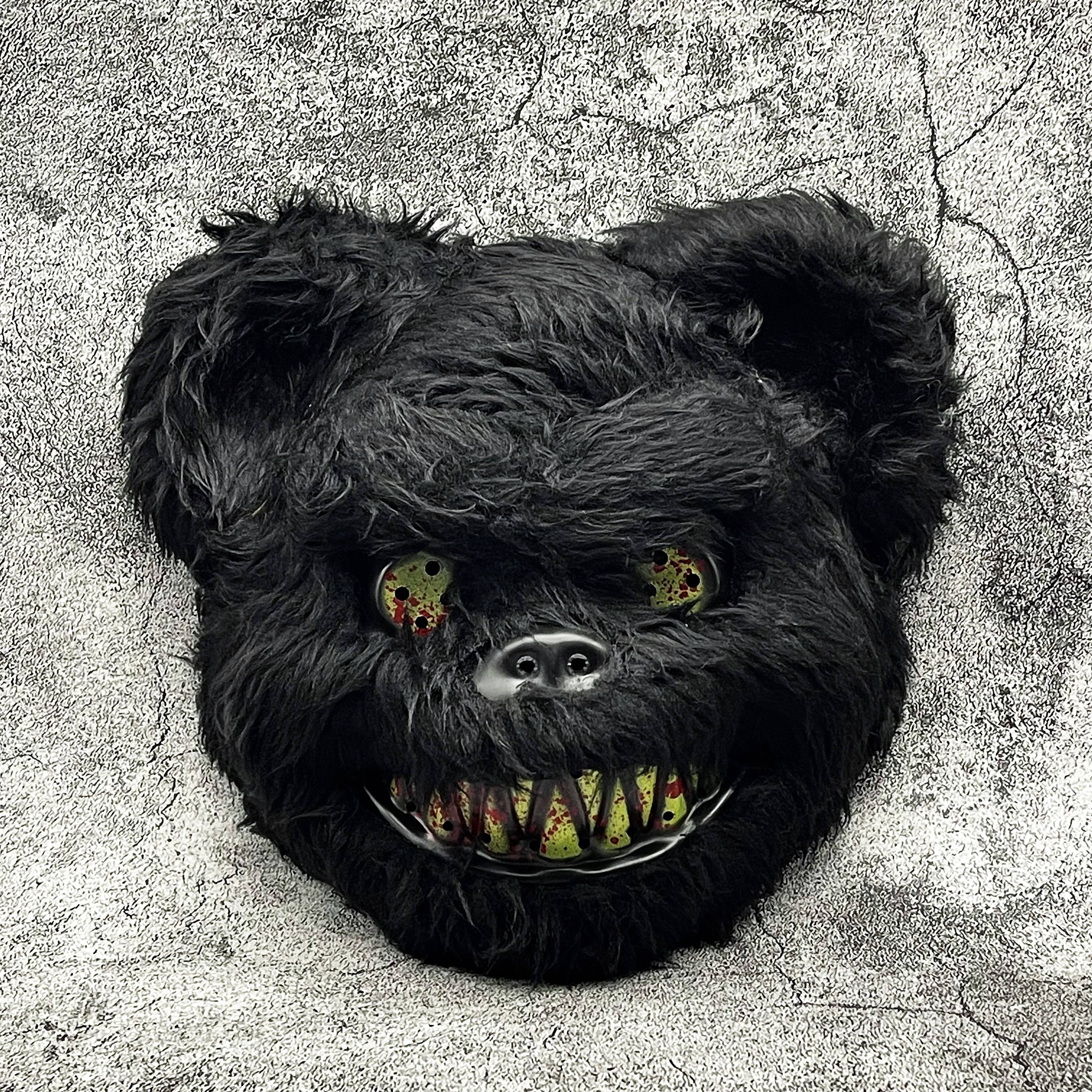 Masque effrayant de lapin ou d'ours pour Halloween en fausse fourrure avec dents ensanglantées, 4 modèles et lots de 2, 