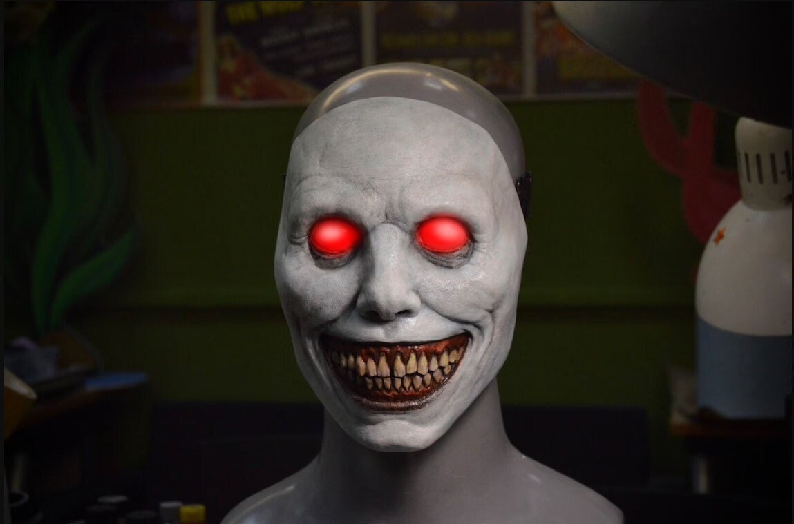 Masque d'Halloween effrayant, masque d'horreur démon souriant en latex pour adultes, masque terrifiant pour fêtes et cos