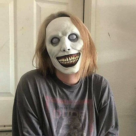 Masque d'Halloween effrayant, masque d'horreur démon souriant en latex pour adultes, masque terrifiant pour fêtes et cos
