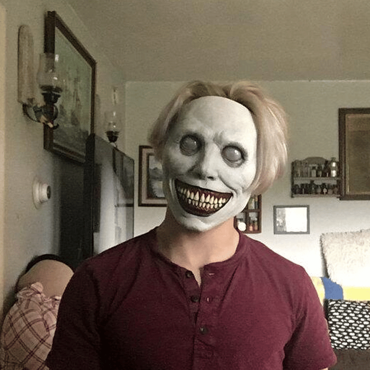 Masque d'Halloween effrayant, masque d'horreur démon souriant en latex pour adultes, masque terrifiant pour fêtes et cos