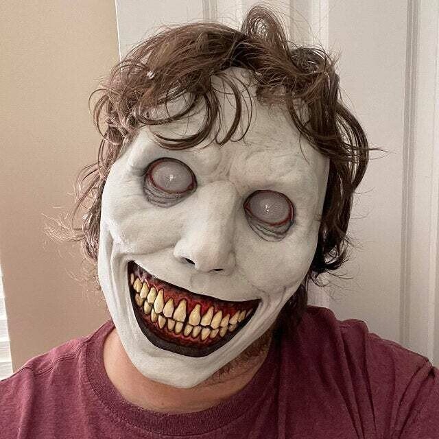 Masque d'Halloween effrayant, masque d'horreur démon souriant en latex pour adultes, masque terrifiant pour fêtes et cos