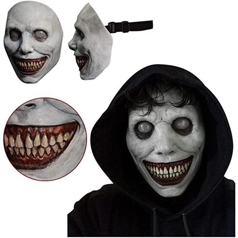 Masque d'Halloween effrayant, masque d'horreur démon souriant en latex pour adultes, masque terrifiant pour fêtes et cos