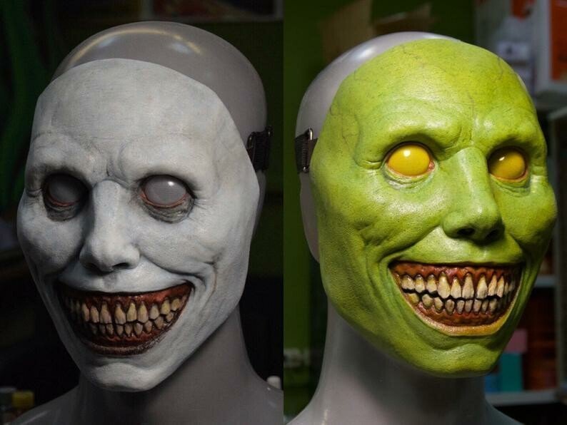 Masque d'Halloween effrayant, masque d'horreur démon souriant en latex pour adultes, masque terrifiant pour fêtes et cos