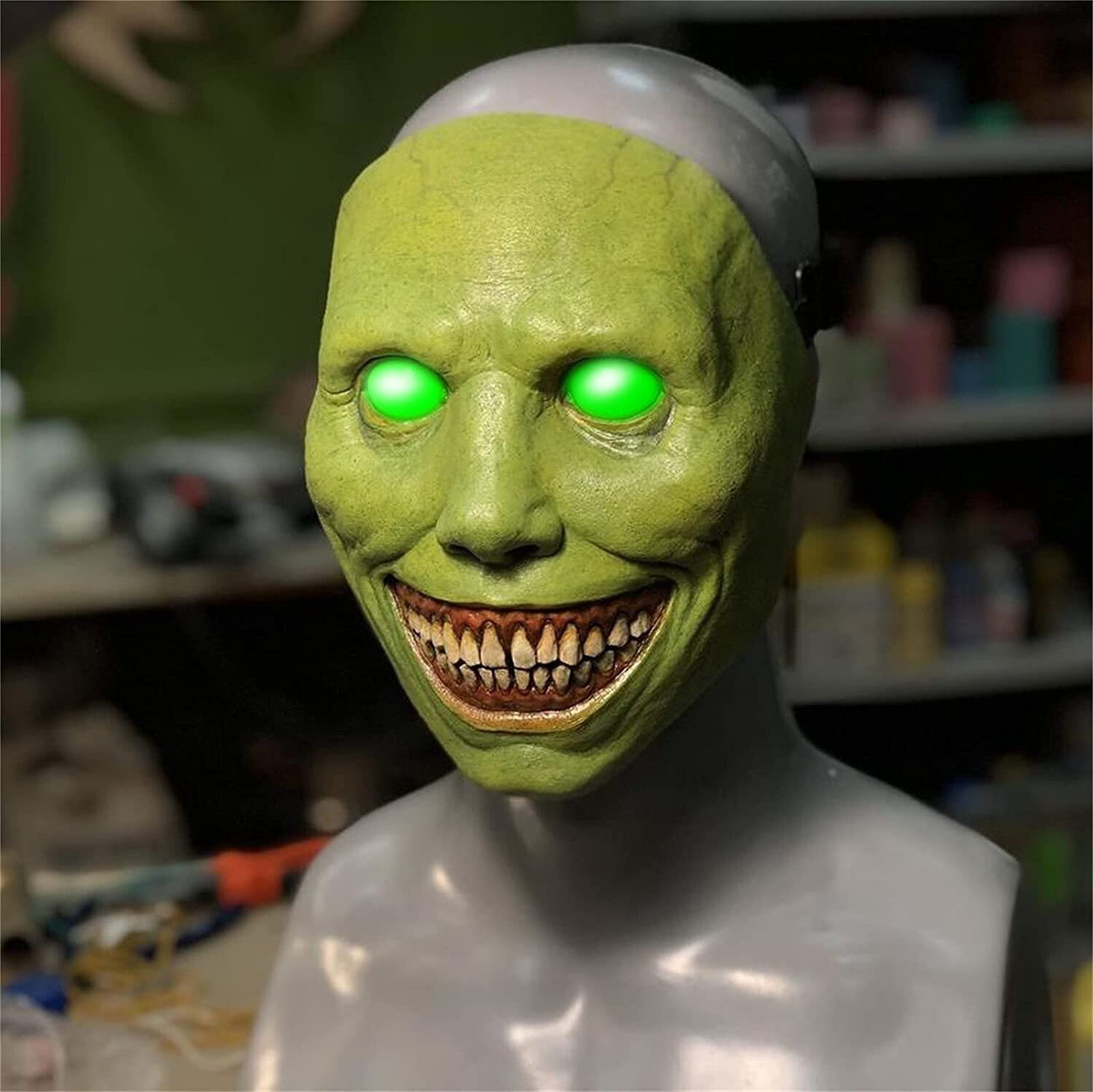 Masque d'Halloween effrayant, masque d'horreur démon souriant en latex pour adultes, masque terrifiant pour fêtes et cos