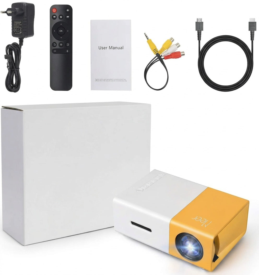 Mini projecteur LED, écran portable 152 cm, HDMI/USB, haut-parleur intégré