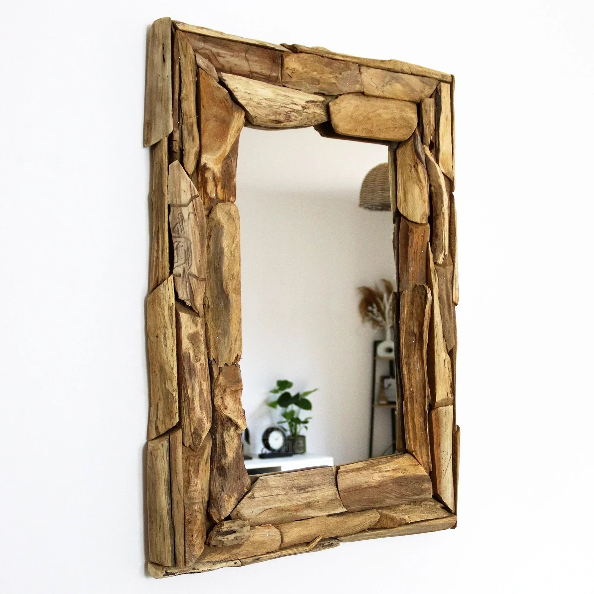 Miroir mural | Cadre en bois de teck recyclé et fixation réversible | 71 × 51 cm