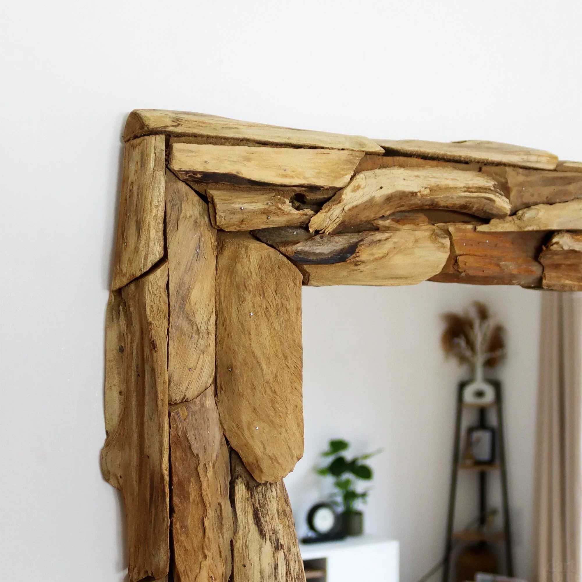 Miroir mural | Cadre en bois de teck recyclé et fixation réversible | 71 × 51 cm