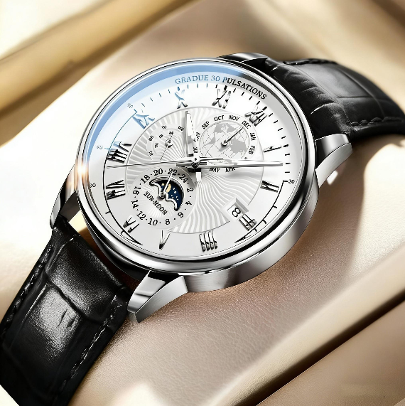 Montre automatique mécanique homme business - Acier inoxydable 316L, verre saphir
