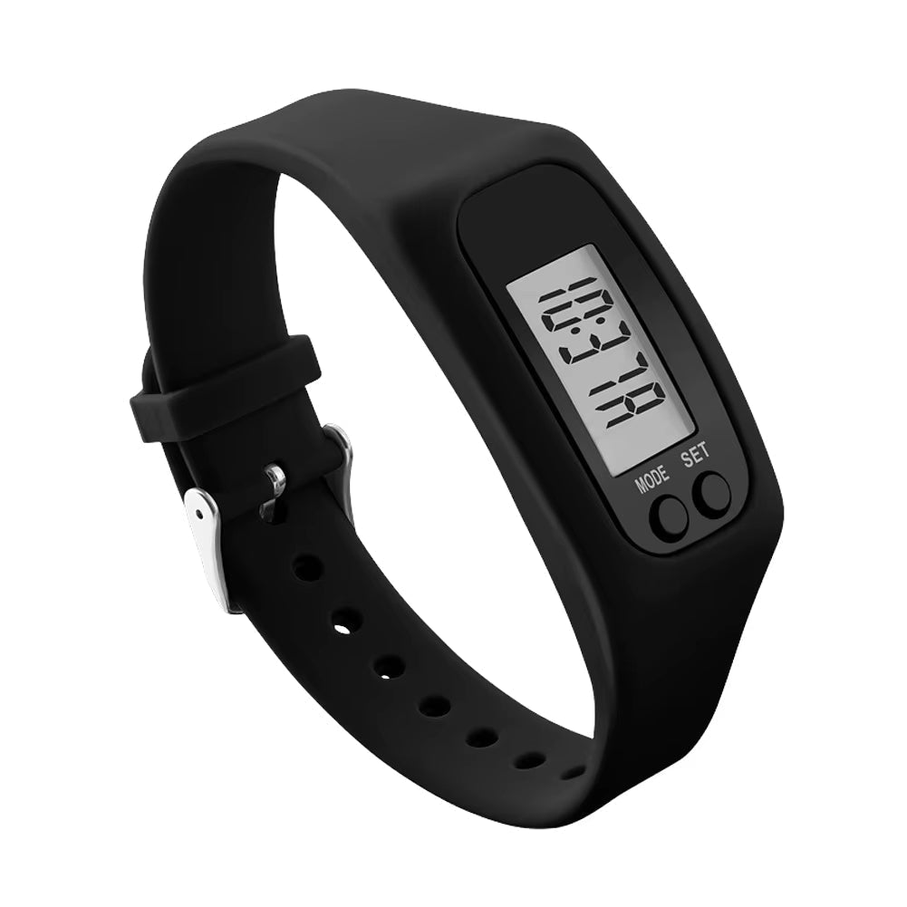 Montre podomètre, compteur de pas au poignet avec affichage digital, heure et calories, bracelet silicone avec boucle, b
