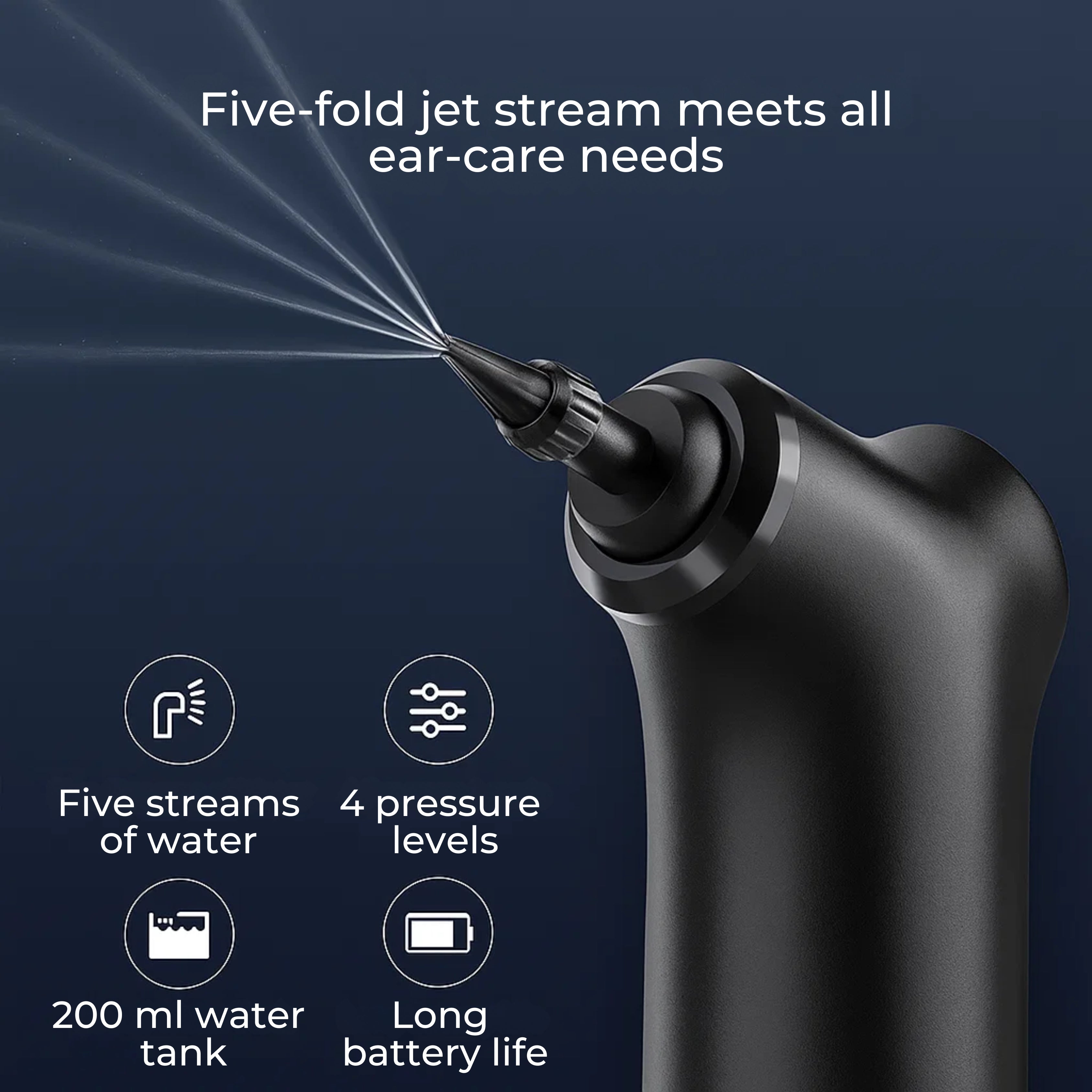 Nettoyeur de cérumen électrique pour adultes et enfants | Pression du jet d'eau réglable | Embout en silicone souple, ir