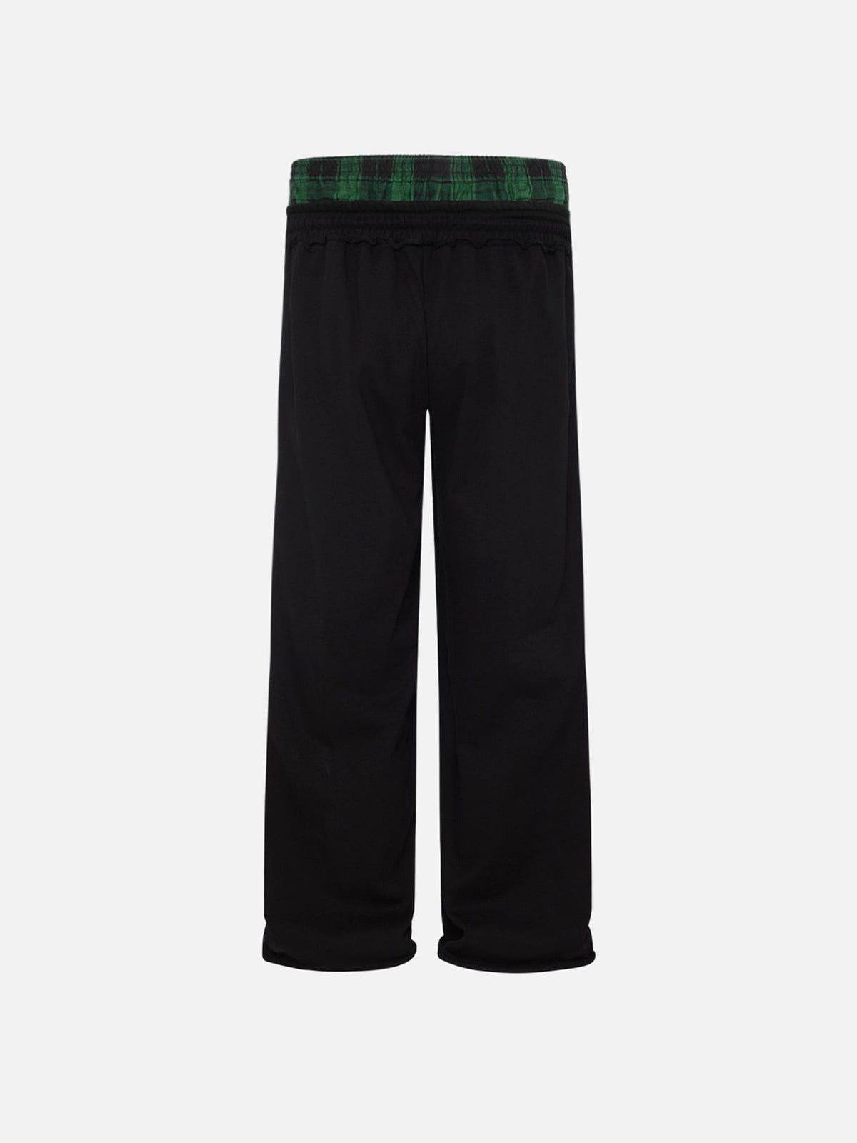 Pantalon de jogging femme à jambes larges, double ceinture, détail patchwork à carreaux