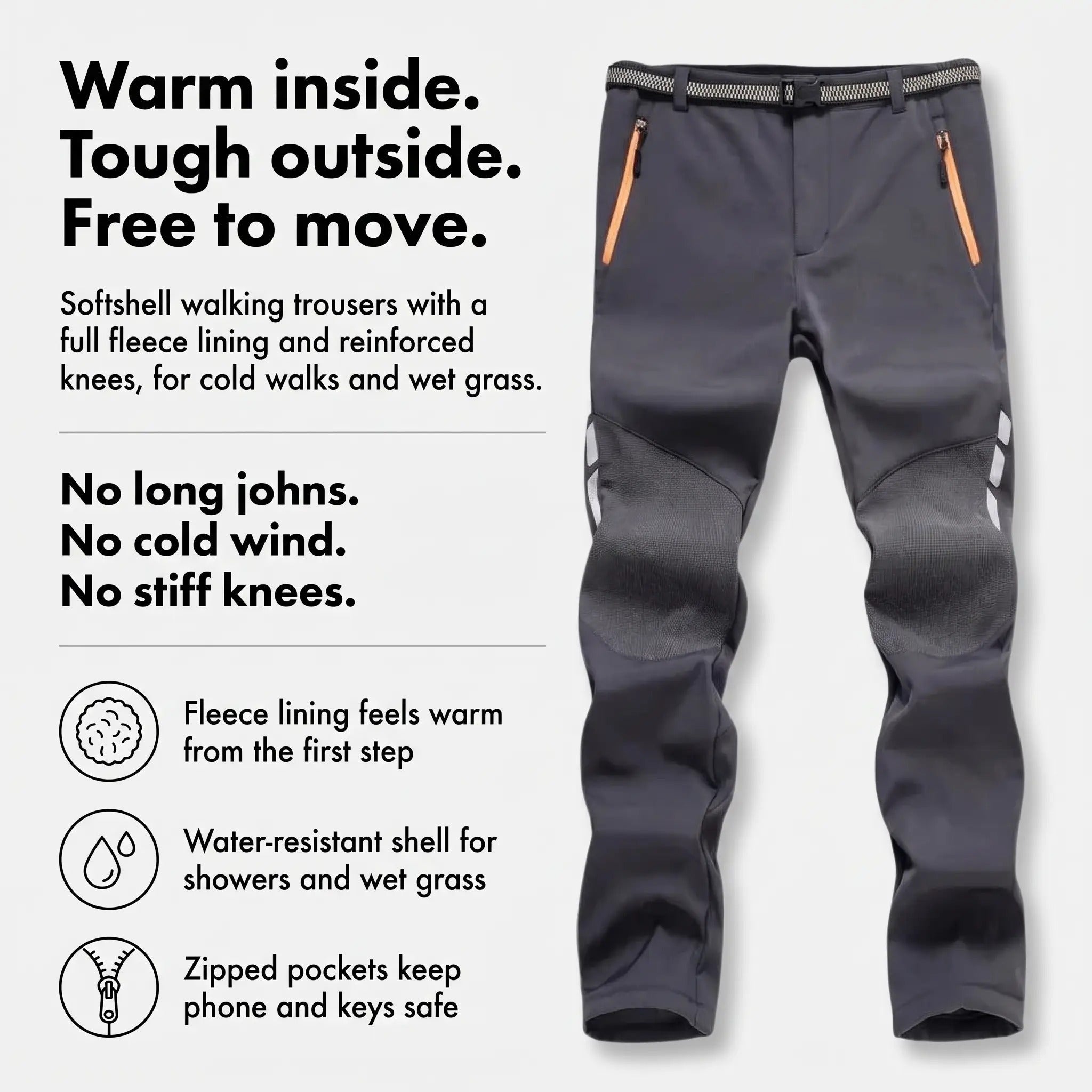 Pantalon de randonnée pour homme avec doublure polaire et résistance à l'eau