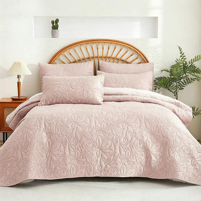 Parure de lit en coton 4 pièces - motif floral doux en 6 coloris