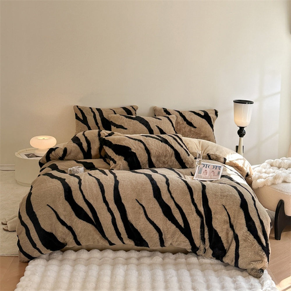 Parure de lit unisexe en fausse fourrure duveteuse motif zèbre