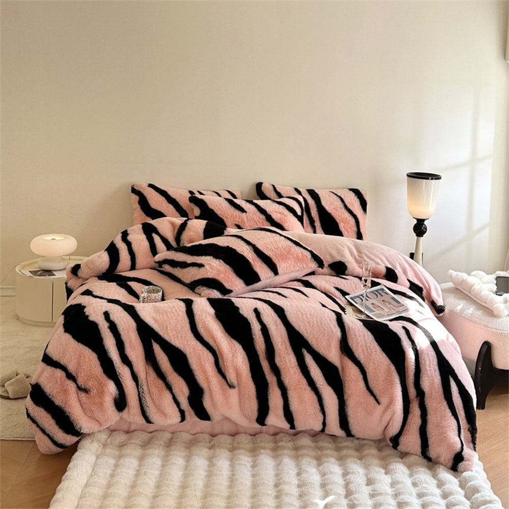 Parure de lit unisexe en fausse fourrure duveteuse motif zèbre