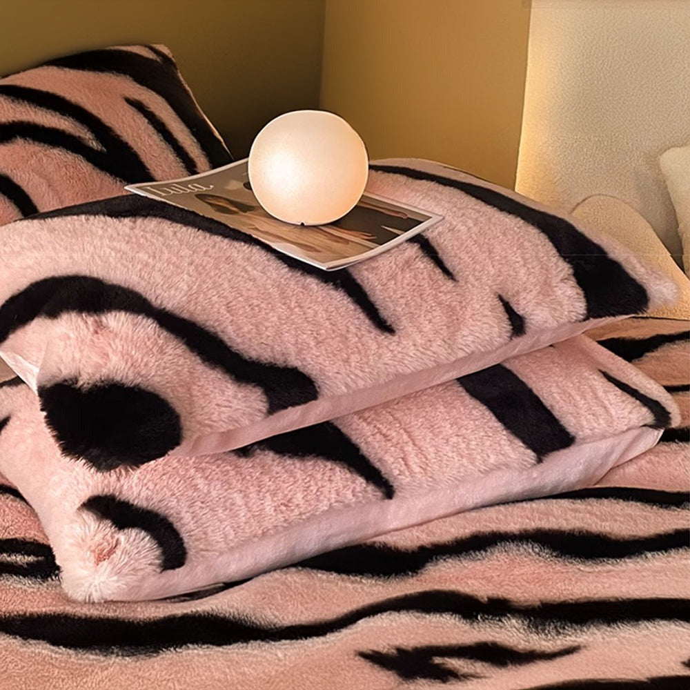 Parure de lit unisexe en fausse fourrure duveteuse motif zèbre