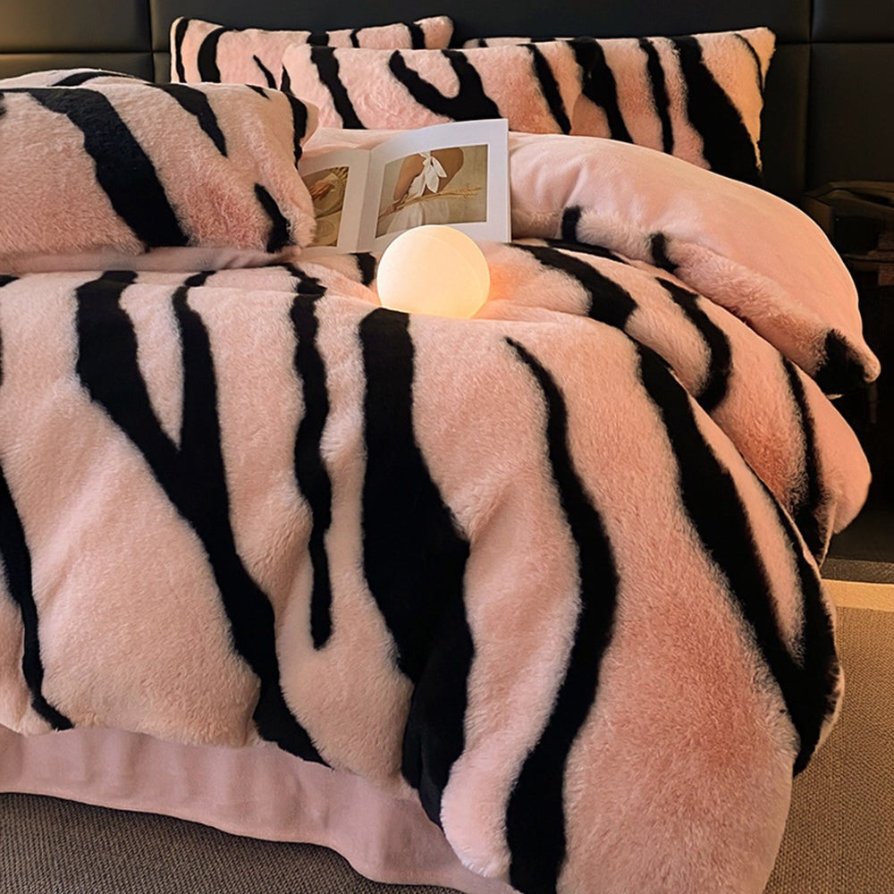 Parure de lit unisexe en fausse fourrure duveteuse motif zèbre