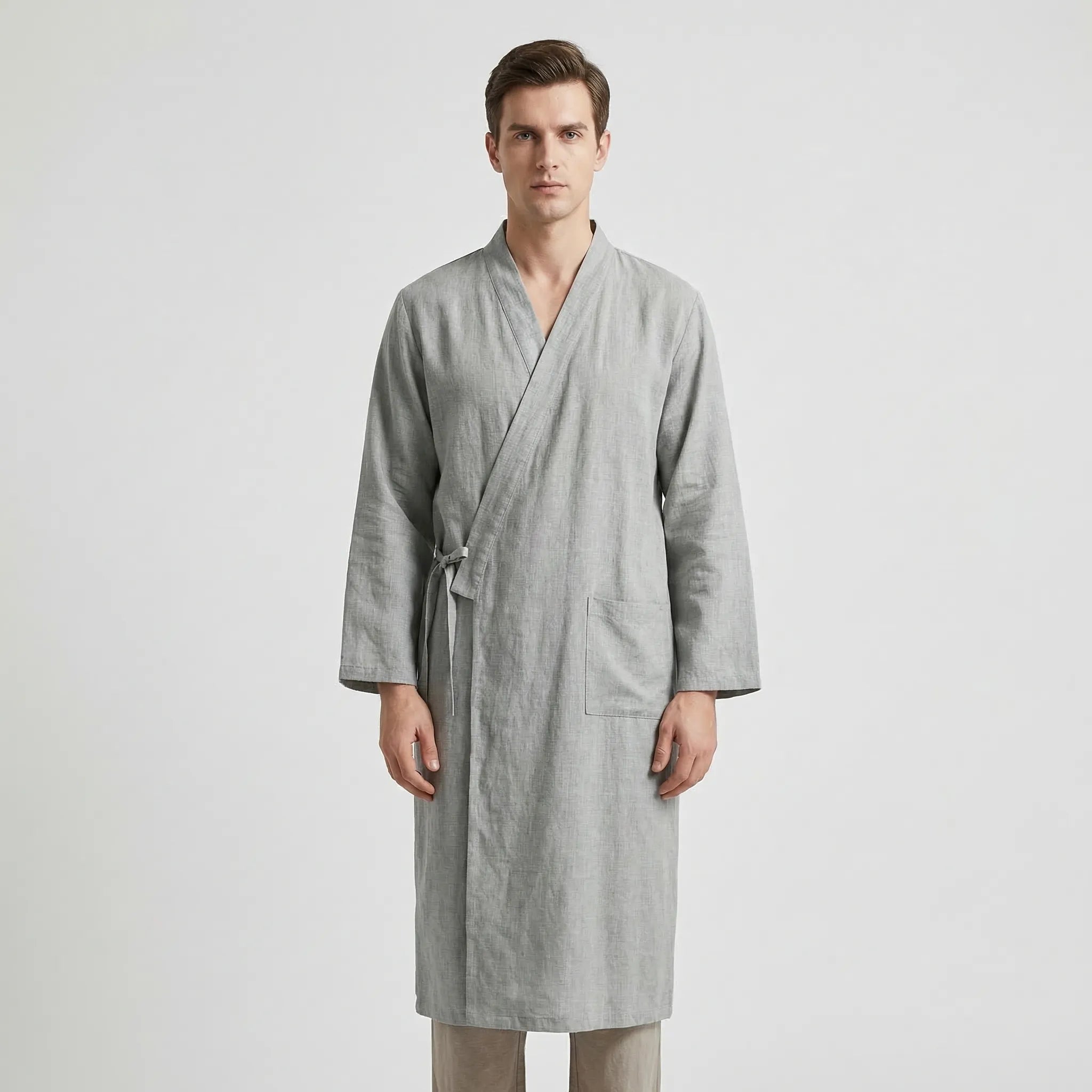 Peignoir homme style kimono, tissu léger et respirant, ceinture ajustable