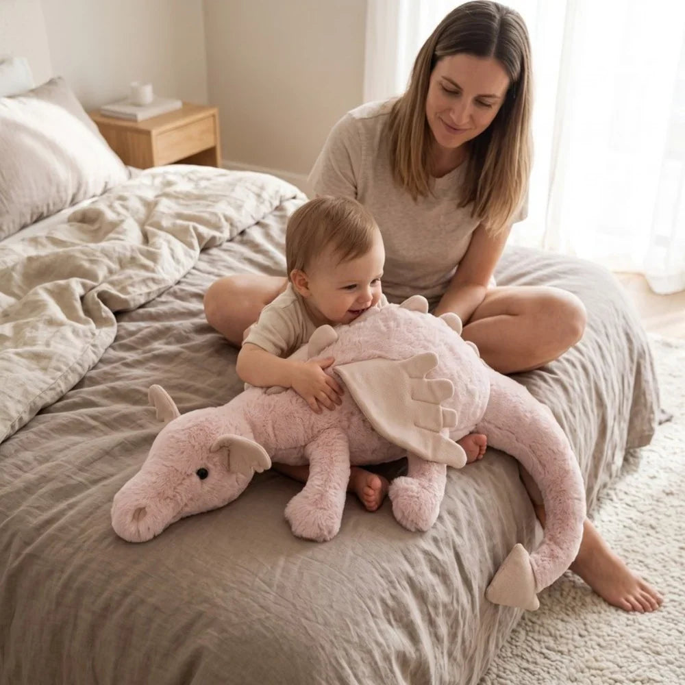 Peluche dragon ultra-douce avec détails brodés pour câlins