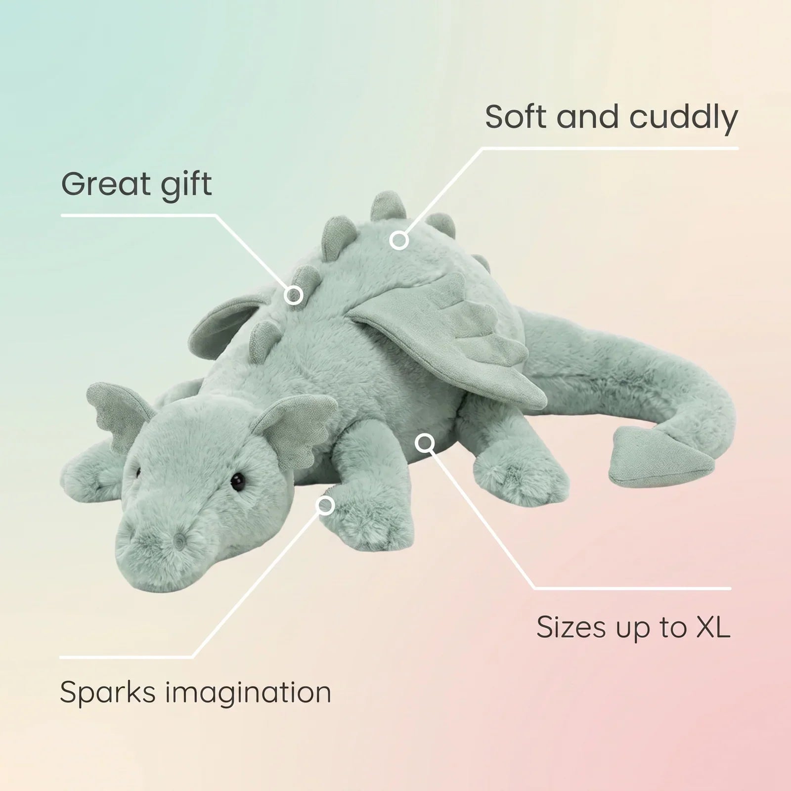 Peluche dragon ultra-douce avec détails brodés pour câlins