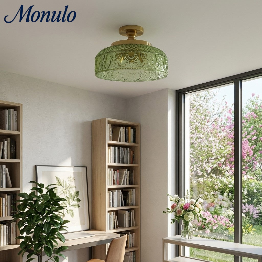 Plafonnier en verre côtelé avec fixation en métal | Éclairage minimaliste pour chambre et couloir