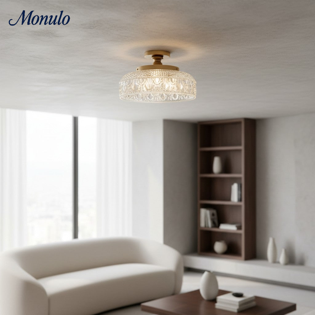 Plafonnier en verre côtelé avec fixation en métal | Éclairage minimaliste pour chambre et couloir