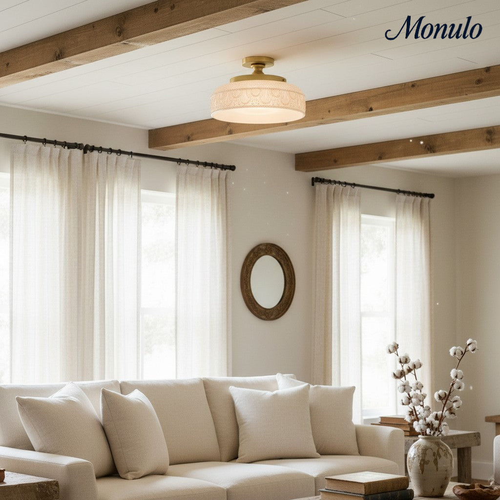 Plafonnier en verre côtelé avec fixation en métal | Éclairage minimaliste pour chambre et couloir