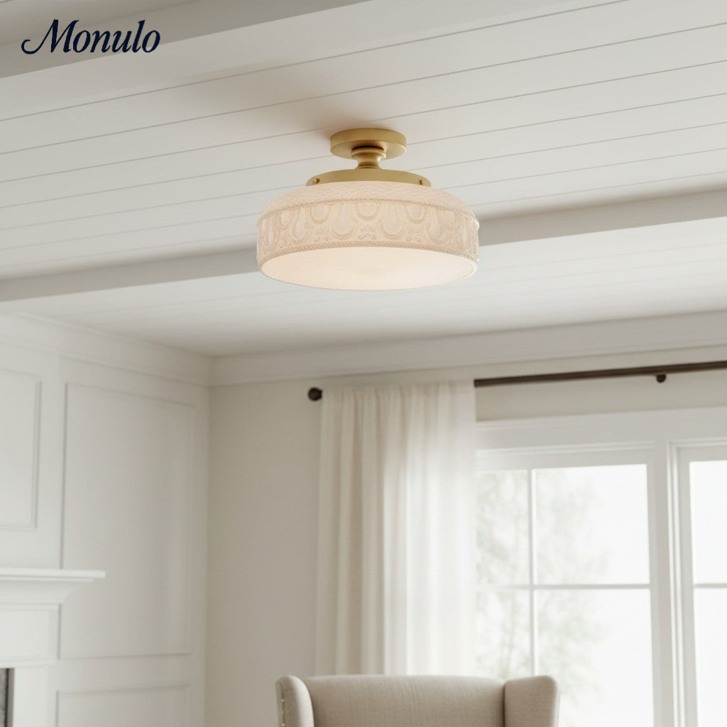 Plafonnier en verre côtelé avec fixation en métal | Éclairage minimaliste pour chambre et couloir