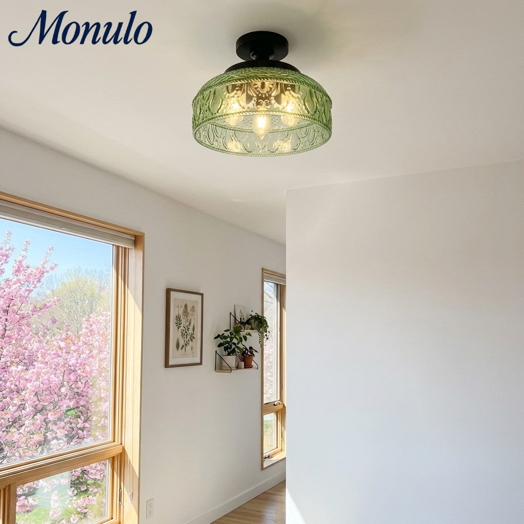 Plafonnier en verre côtelé avec fixation en métal | Éclairage minimaliste pour chambre et couloir
