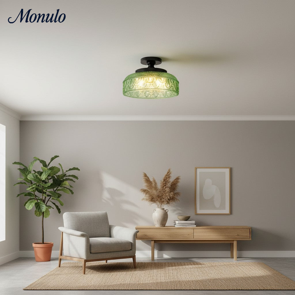 Plafonnier en verre côtelé avec fixation en métal | Éclairage minimaliste pour chambre et couloir